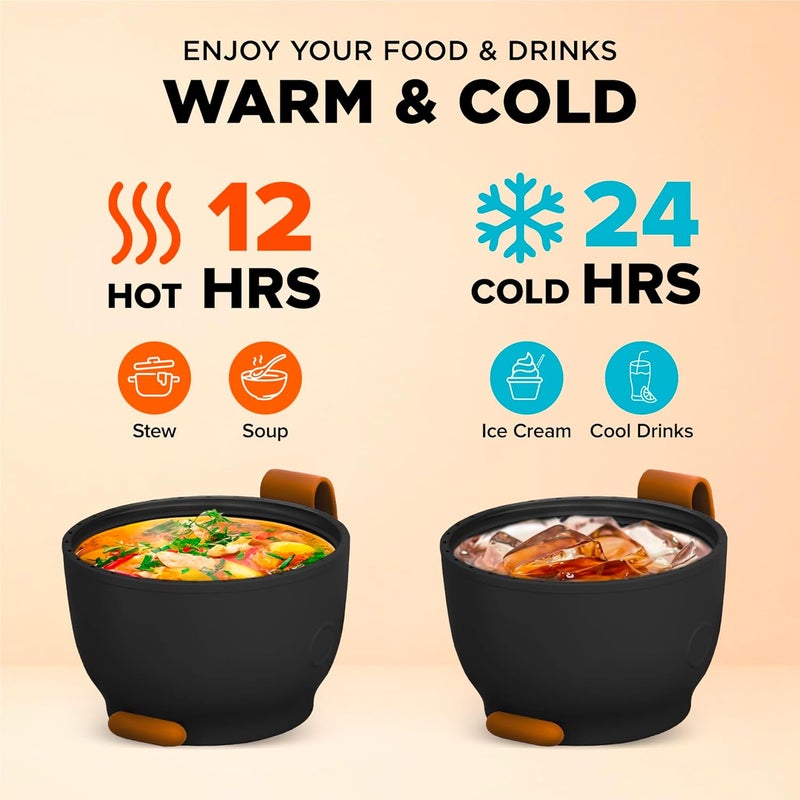 ENERGIFY Vacuum Insulated Food Jar. Large 17oz Bowl incl Folding Spoon, Cup. Wide Mouth Keep Hot & Cold Drinks Soup Lunch Container for Adults BPA-Free Stainless Steel, Leak Prooff Spiced copper - Image 3